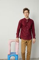 Thesilverneedle - Maroon mandarin collar oxford shirt