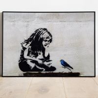 ผ้าใบวาดภาพตัวละครนอร์ดิกสาวและสีฟ้าจิตรกรรมฝาผนังรูปนก Banksy โปสเตอร์ศิลปะห้องรับแขกห้องนอน0706