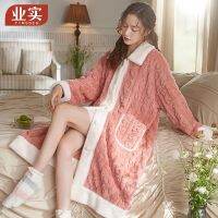 [COD] Yeshi flannel nightgown womens winter plus velvet thick warm morning gown pajamas bathrobe cross-border live broadcast wholesale