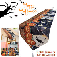 180X33Cm ตกแต่งฮาโลวีน Table Runner ผ้าลินิน-ผ้าฝ้ายรองชนะเลิศอันดับโต๊ะรับประทานอาหารฟักทองผีสำหรับตกแต่งบ้านในร่มกลางแจ้ง