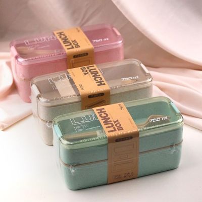 Natural Wheat Straw Bento Box Large Capacity Microwave Safe Lunch Box Food Container With Reusable Cutlery