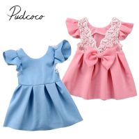 2019 Brand New Toddler Infant Kids Baby Girl Lace Princess Dress Bow Ruffled Backless Sundress Cute Children Summer Dress 3M-3T