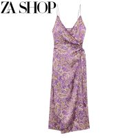 ZARAˉ summer new silk satin texture printing fine sling midi dress female slimming 8449187