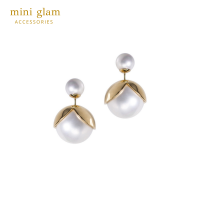 Miniglam Lady Bell Pearl Ball Earrings ต่างหูมุกทรงกลมสีขาวมุกและทอง