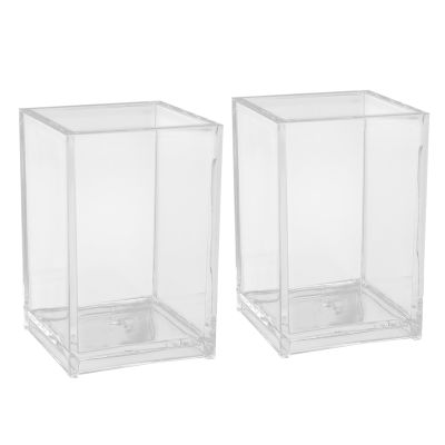 Acrylic Pen Holder 2 Pack,Clear Desktop Pencil Cup Stationery Organizer for Office Desk Accessory