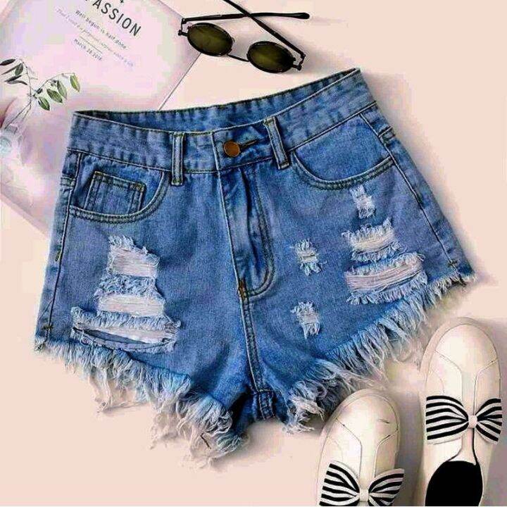 High waist tattered on sale shorts