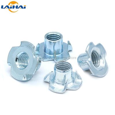 2/10/20pc M4 M5 M6 M8 M10 M12 Thickened Steel Four Claws Speaker Nut Blind Pronged Insert T-Nut for Wood Furniture Length=8-17mm Replacement Parts