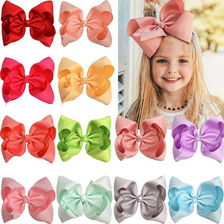 202112-pcs-8-grosgrain-ribbon-large-bows-durable-metal-alligator-clip-no-fraying-no-slipping-pinwheel-bow-clips-for-girls-toddlers