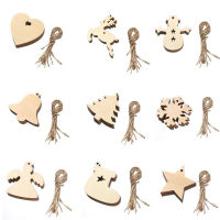 90 Pieces 9 Style Christmas Wooden Hanging Ornaments Cutouts with Hanging Ropes for Home Decorations, Album Decorations