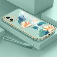 เคสสำหรับ iPhone 6S 6 7 8 Plus SE 2022 SE 2020เคสโทรศัพท์ฝาหลังดอกบัวหลากสีดีไซน์ใหม่เคสนิ่มเคลือบอิเล็คโทรเพลทกล่องกันกระแทก TPU แบบซิลิโคนพร้อมฟรีสายคล้อง