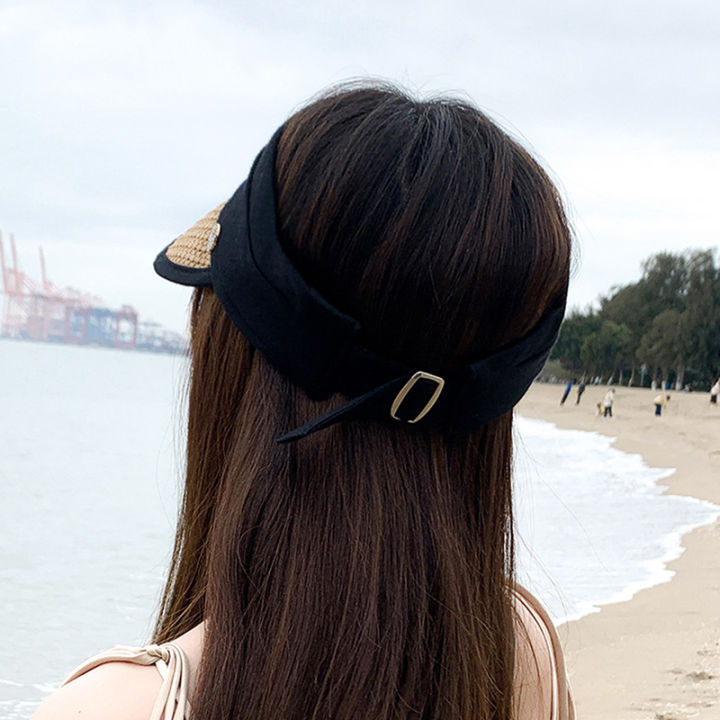 laogeliang-หมวกฟางสำหรับผู้หญิงหมวกกันแดดสำหรับเดินทางหมวกล่องเรือแบบพับได้