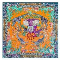 Summer Womens Scarf 100 Silk 130*130CM Spring Autumn Elephant Print Handkerchief Ladies Turban Big Sunscreen Shawl Beach S21