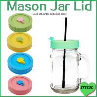 ZTTEBE 1/4Pcs ห้องครัวและห้องอาหาร การเก็บรักษาอาหาร น่ารัก ฝาขวด มีรูฟาง Mason Jar Lids ฝากระป๋อง