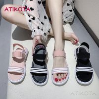 Atikota รองเท้าแตะ ส้นแบน เปิดนิ้วเท้า พื้นหนา นิ่ม ใส่สบาย สไตล์สปอร์ต แฟชั่นสําหรับผู้หญิง