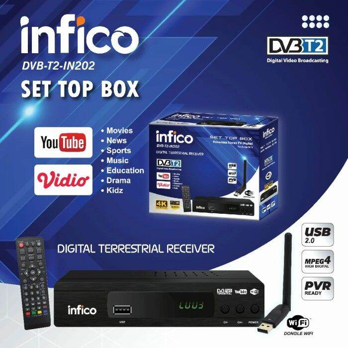 receiver set top box wifi/DVB T2 tanpa dongle(J7H9) Komplit Tabung