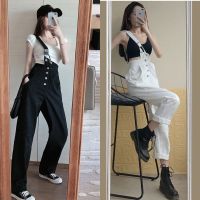 คนอวบ ชุดเอี๊ยม ยีนส์ Denim Overalls Women High Waist Straight Cut ขายาว ธรรมดา Int L-3XL  ชุดเอี๊ยมหญิง