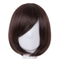 Short Wavy Wig Fei-Show Synthetic Heat Resistant Fiber Dark Brown Student Bob Women Hair Cosplay Halloween Carnival Hairpiece