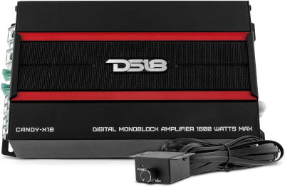 DS18 CANDY-X1B Amplifier in Black - Class D, Monoblock, 1800 Watts Max, Digital, 1/2/4 Ohm, with Remote Subwoofer Level Controller - Compact Amplifier for Speakers in Car Audio System 1800 Watts 1 Channel