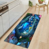 3D Ocean พรมลายปลาโลก Keset Dapur ห้องนอนประตูทางเข้าของตกแต่งพื้นครอบครัวห้องนั่งเล่นพรมพรมกันลื่นในห้องน้ำ