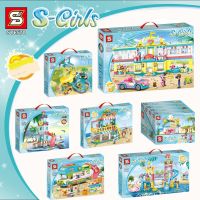 100 lego S card girl friend friendship summer water park bus children assembled toy bricks