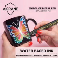 AICRANE ปากกามาร์กเกอร์โลหะแบบหัวนิ่ม,ชุดเครื่องเขียนปากกาสี10ชิ้นปากการะบายสีหินไม้โลหะบัตรอวยพร