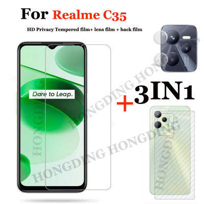 3IN1สำหรับ Realme C35ฟิล์มกระจกนิรภัยแบบใสเต็มหน้าจอ + ฟิล์มคาร์บอนไฟเบอร์ด้านหลัง + ฟิล์มติดเลนส์กล้อง