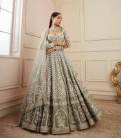 LEHENGA CHOLI : Georgette blouse + net sleeves with heavy sequence , dori &amp; zari work all over front &amp; back ( Unstich ) tassels border given  Net Duppata with heavy sequnece , dori &amp; zari work + tassels border attach  shreesa