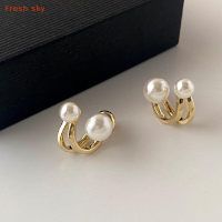 Fresh sky 1คู่สไตล์เกาหลีวินเทจไข่มุก rhinestone ต่างหูสำหรับผู้หญิงเครื่องประดับชั้นสูงหรูหราแสง zircon ดอกไม้ต่างหู