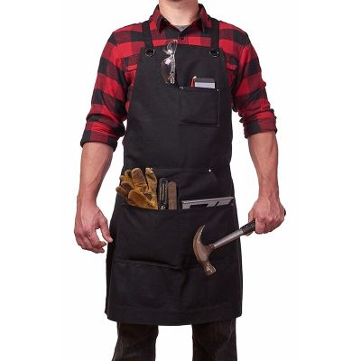 2023 New Fashion Unisex Work Apron For Men Canvas Black Apron Bib Adjustable Cooking Kitchen Aprons For Woman With Tool Pockets Aprons