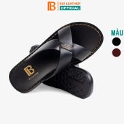 Dép nam quai ngang da bò Nappa cao cấp Bụi Leather E103