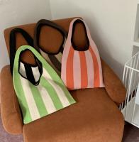 Stripe University Student Reusable Checkered Pattern Beach Bag Mini Tote Bag Knitted Handbag Handbag Knotted Wrist