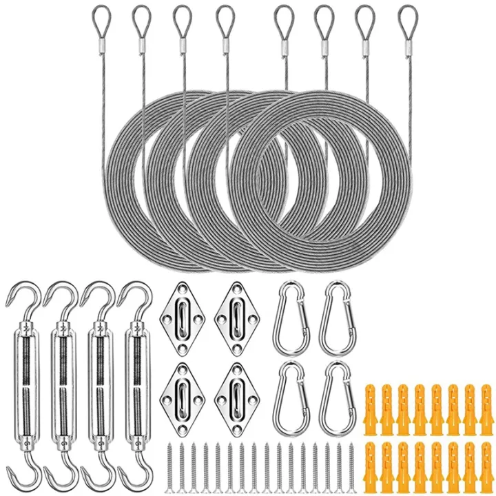 48Pcs Shade Sail Hardware Kit, Sun Shade Hardware Kit with Wire Rope for Sun Shade Sails, Anti