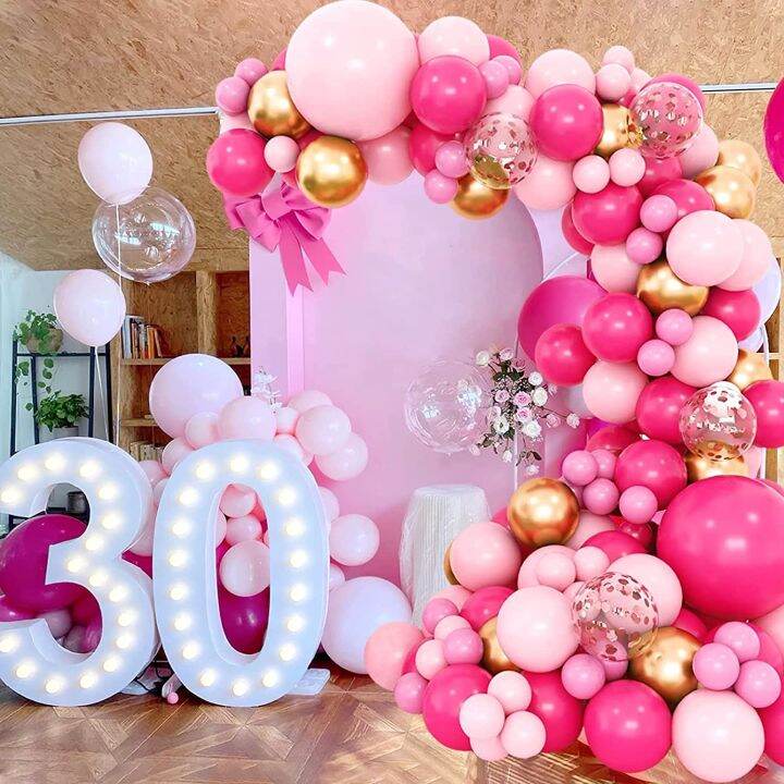 Hot Pink Gold Balloon Arch Balloons for Baby Shower Birthday Wedding ...