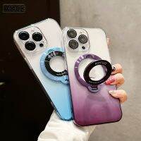 HOCE แบบบางไล่ระดับสีโปร่งใสพร้อมขายึดเคสสำหรับไอโฟนโทรศัพท์13 14 15 Pro Magsafe ขาตั้งแท่นชาร์จ Casing PC กันกระแทก