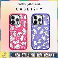 【Glitter CASETiFY】 Cute Love Heart Little Rabbit Phone Case Compatible for iPhone14/13/12/11/Pro/Max iPhone Case Transparent Shockproof Protective Acrylic Back Hard Cover