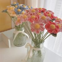 Finished 6pcs Hand-knitted Yarn Crochet Big Daisy Bouquet Decorative Wedding Artificial Chamomile Flowers Home Decoration