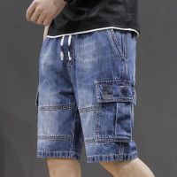 Spot high quality] loose waist denim shorts summer pants loose waist jeans mens overalls casual loose large size trousers new style pants for boysTH