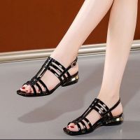 【 Hot】 PatentBlack Sexy Women Wristsopen Toes Buckle StrapShoesNon SlipShoes Plus Size 35 41