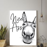 Nice Ass Quote Funny Sign Vintage Donkey Poster Black White Wall Art Canvas Painting Pictures Prints for Toilet Bathroom Decor