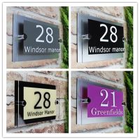 Customize Modern House Sign Plaque Door Number Street Name Glass Effect Acrylic Doorplate Number 200x140mm  300x140mm Wall Stickers Decals