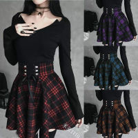 สีดำ Checkered ผู้หญิง Gothic กระโปรงผู้หญิงจีบกระโปรงลายสก๊อตฤดูใบไม้ผลิฤดูใบไม้ร่วงสาว Hip Hop หญิง Punk Goth Mini กระโปรง Clubwear