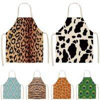 1Pcs Leopard Print Kitchen Aprons for Women Men Home Cooking Baking Waist Bib Cotton Linen Pinafore Cleaning Tools 53*65cm A1041