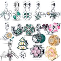 Charms 925 Originales Sterling Silver Plant Charm Four Leaf Clover Sunflower Charm Animal Beads Fit Pandora 925 Bracelet Jewelry