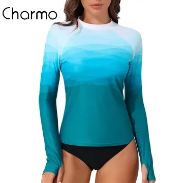 Charmo Women's Swim Shirts Long Sleeve Rash Guard UPF 50+ UV