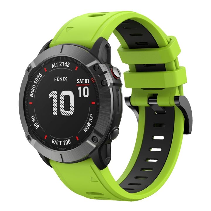 สำหรับ-garmin-fenix-6x-ไพลิน26มม-สายนาฬิกาข้อมือซิลิโคนกีฬาสองสี-สีเขียวมะนาว-สีดำ-ขายเอง