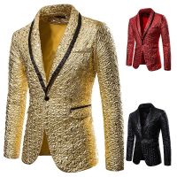 ZZOOI Mens Bronzing Pleated Solid Color Performance Suit Nightclub Host Emcee Suit Jacket  Men Blazer Slim Fit Mens Evening Dress