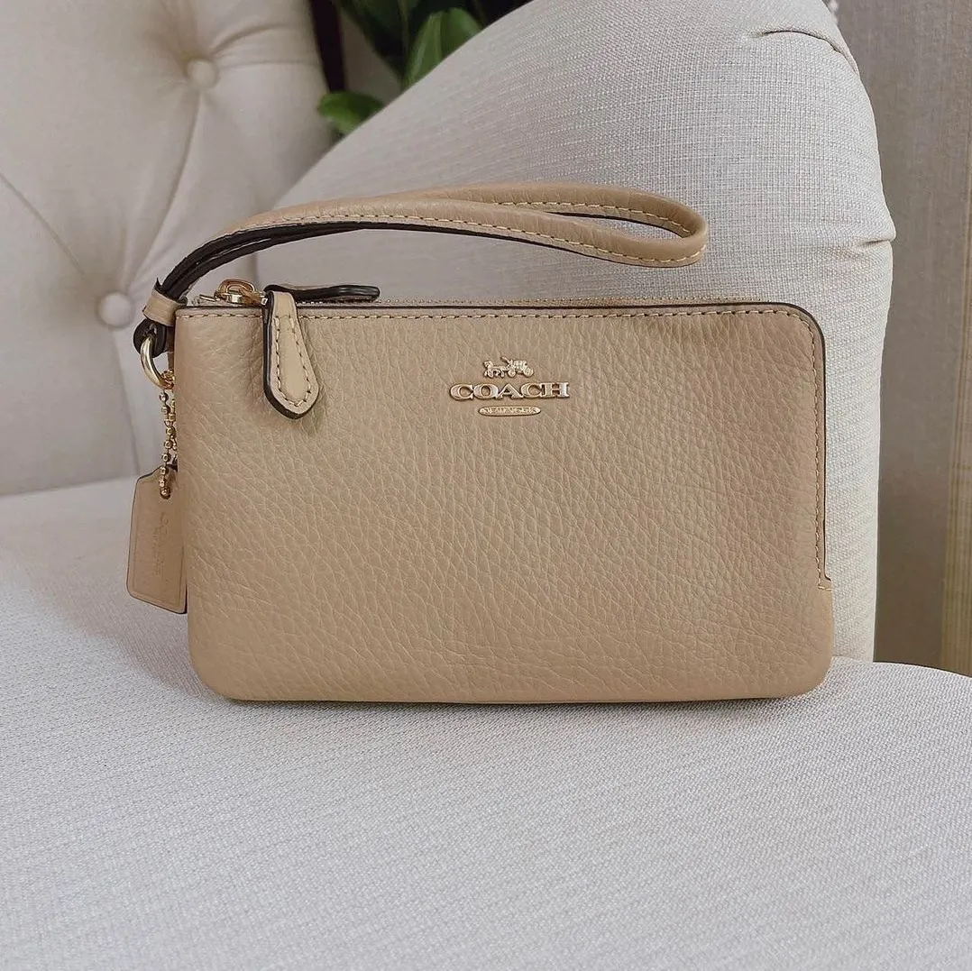 Coach 6649 Double Corner Zip Wristlet - Taupe | Lazada PH