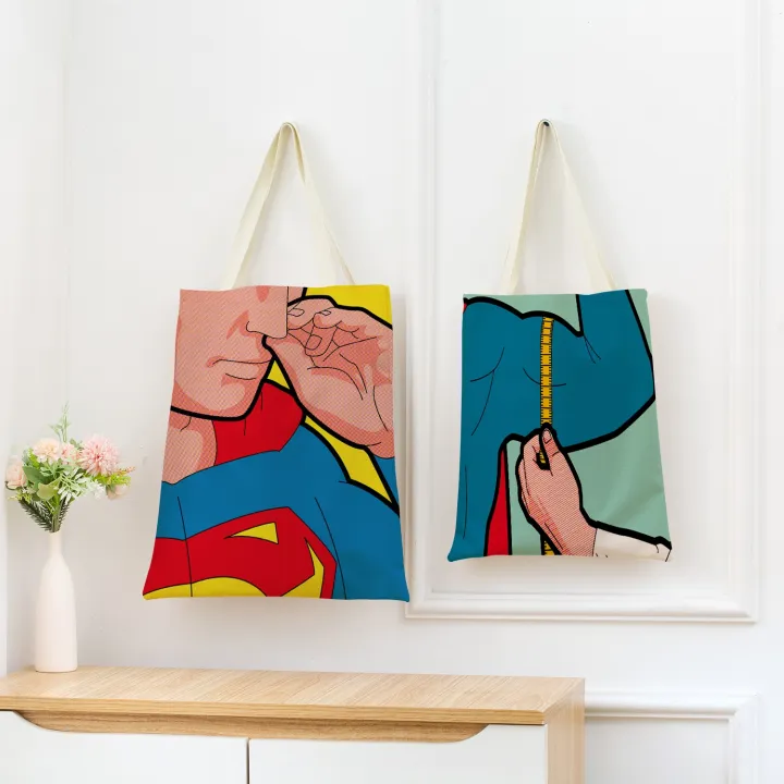 funny-popart-super-hero-double-sided-print-eco-market-linen-shopping-bag-women-foldable-handbag-portable-convenient-storage-tote