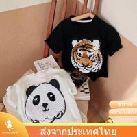 เสื้อยืดเด็กชาย ผ้าฝ้าย/ปัก เสือ พลิก หมีแพนด้า เสื้อลายการ์ตูน สองหน้า/1-7 ขวบ