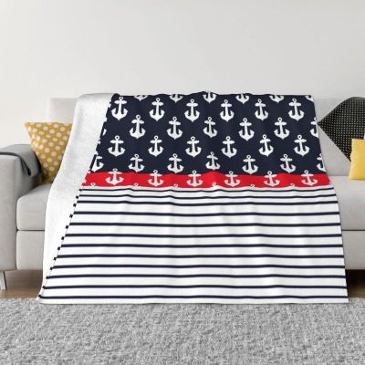 （in stock）Anchor pattern wool warm blanket, soft Flannel, sailor throw blanket, suitable for bedroom, sofa, office, spring and autumn（Can send pictures for customization）